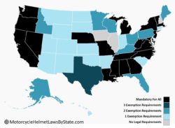 Which US States Have Motorcycle Helmet Laws US Helmet Laws   Motorcycle Helmet Laws By State Map 250x183 