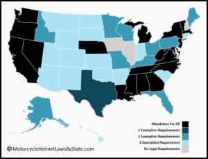 motorcycle helmet laws by state map
